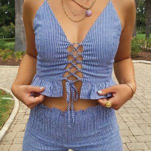 Planet Blue Striped Set (Top & Bottom)